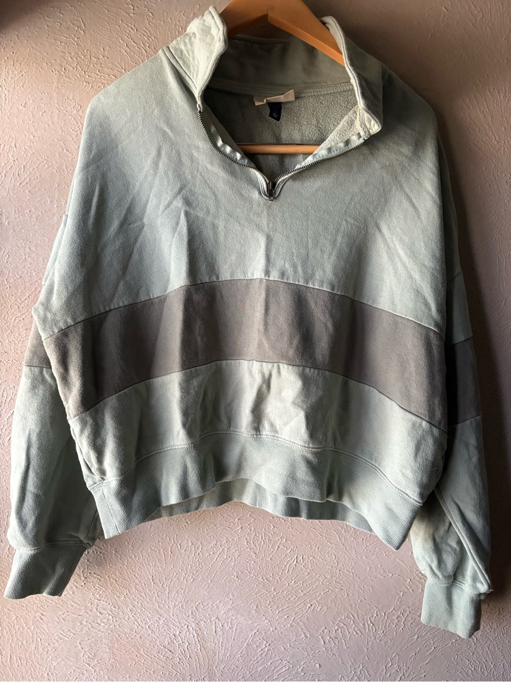 Women’s Mint Green Quarter-Zip Pullover with Gray Stripe